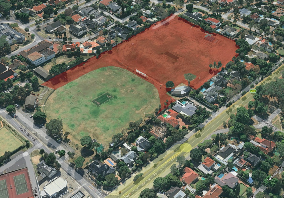 Google Earth view showing lease application area in red